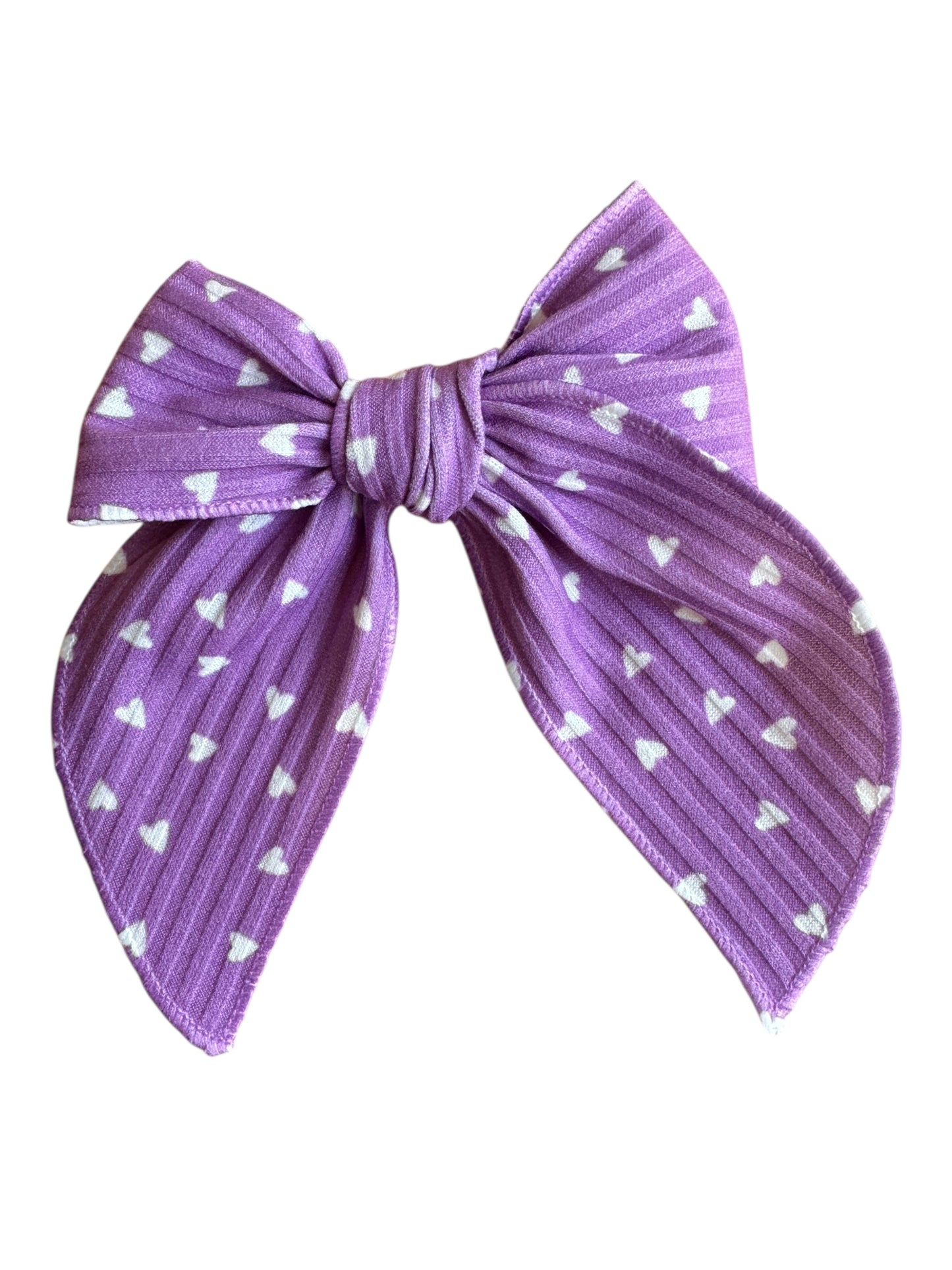 Purple and White Heart Hair Bow - Valentine's Day Hair Bow for Girls