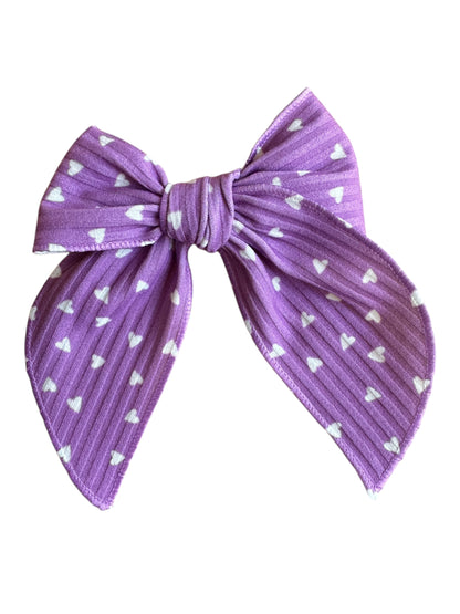 Purple and White Heart Hair Bow - Valentine's Day Hair Bow for Girls