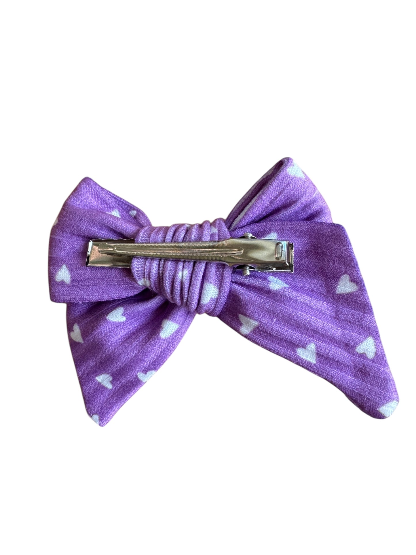 Purple and White Heart Hair Bow - Valentine's Day Hair Bow for Girls