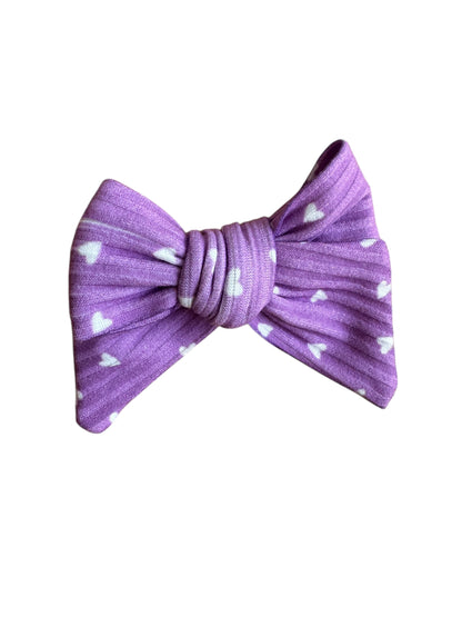 Purple and White Heart Hair Bow - Valentine's Day Hair Bow for Girls