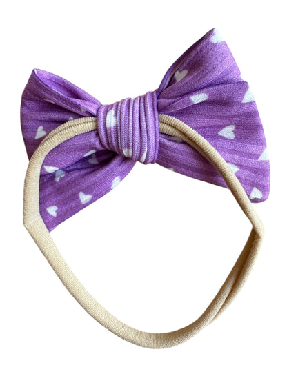 Purple and White Heart Hair Bow - Valentine's Day Hair Bow for Girls