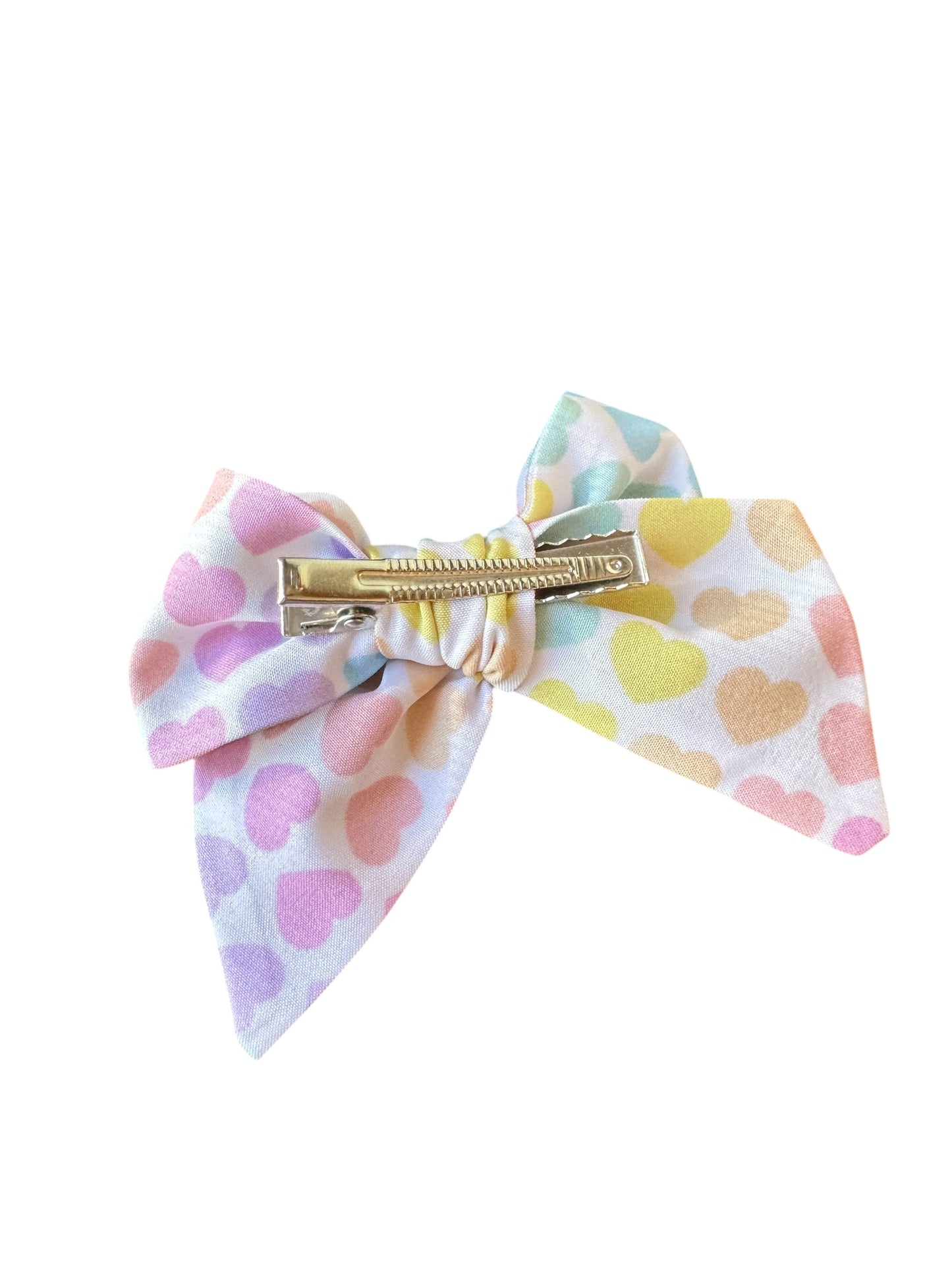 Pastel Heart Hair Bows - Valentine's Day Rainbow Hair Bows for Girls