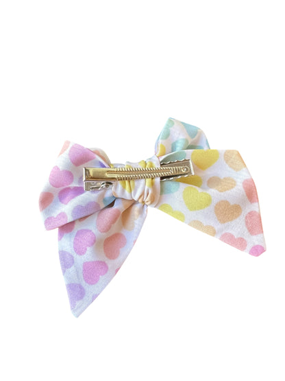 Pastel Heart Hair Bows - Valentine's Day Rainbow Hair Bows for Girls