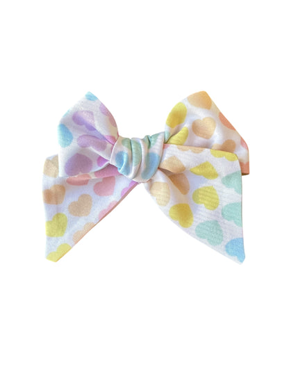 Pastel Heart Hair Bows - Valentine's Day Rainbow Hair Bows for Girls