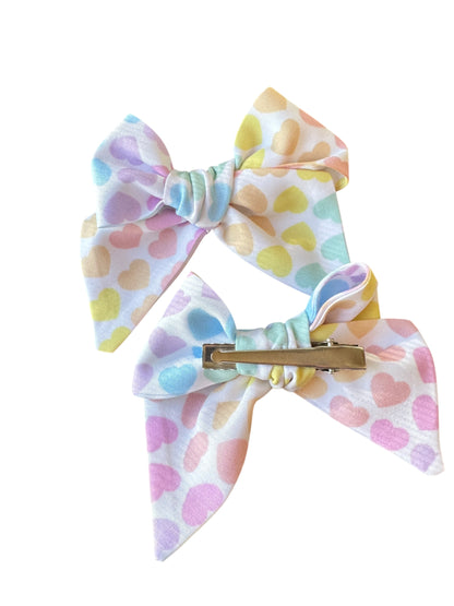 Pastel Heart Hair Bows - Valentine's Day Rainbow Hair Bows for Girls