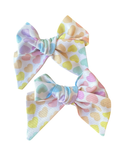 Pastel Heart Hair Bows - Valentine's Day Rainbow Hair Bows for Girls