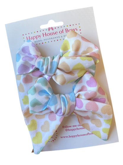 Pastel Heart Hair Bows - Valentine's Day Rainbow Hair Bows for Girls
