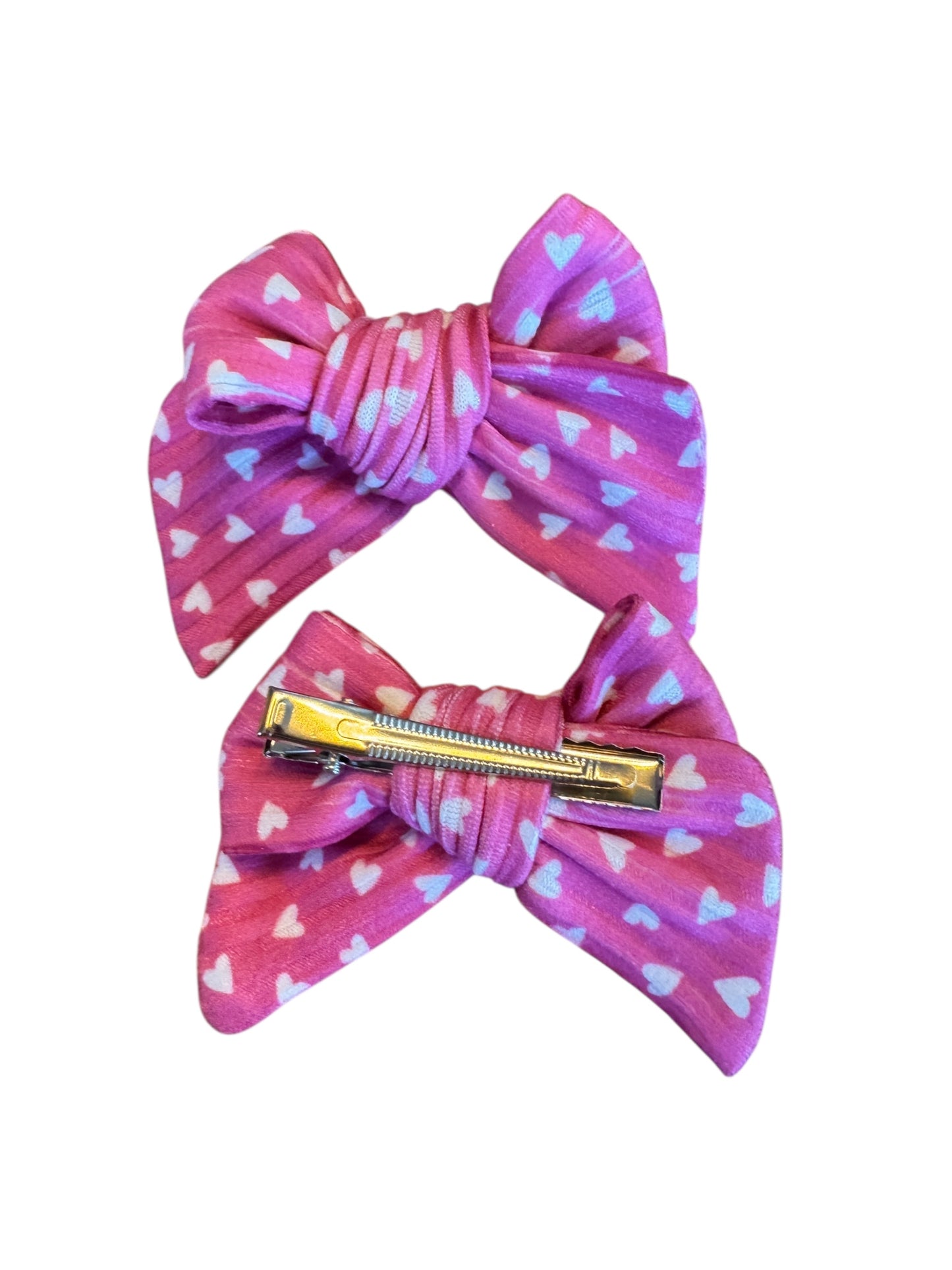 Pink Tiny Heart Hair Bow - Valentine's Day Hair Bow for Girls