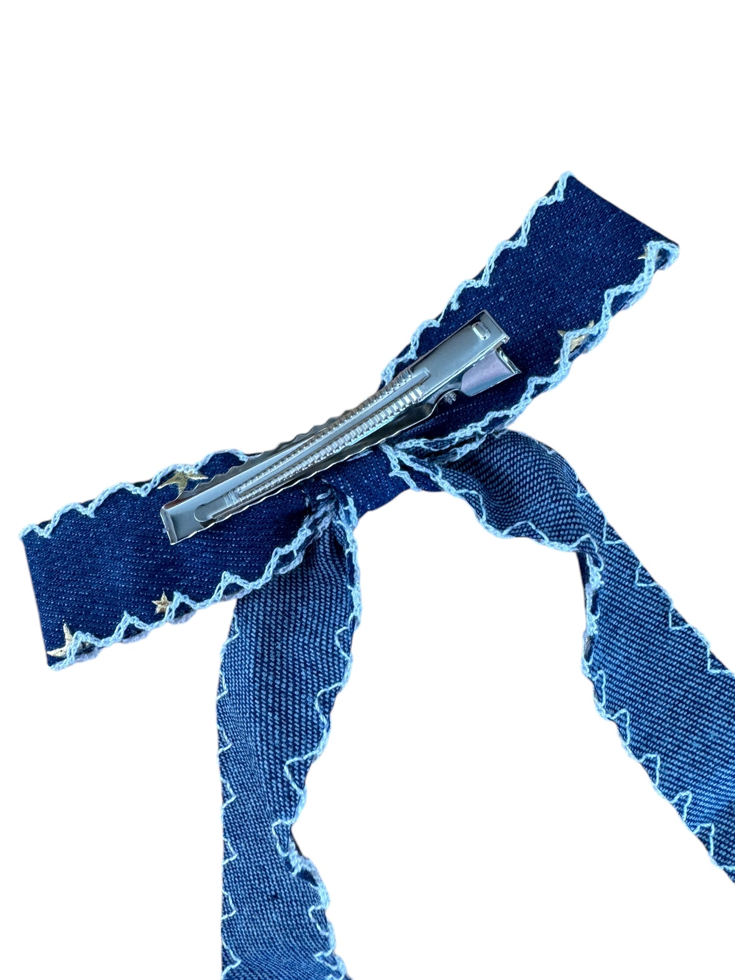 *Denim Star Long Tail Hair Bow