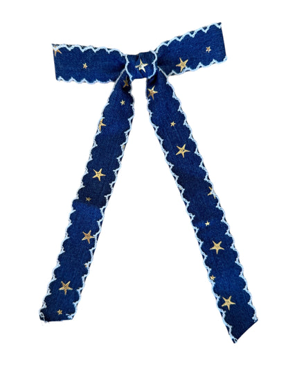 *Denim Star Long Tail Hair Bow