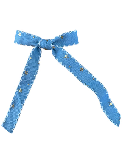 *Denim Star Long Tail Hair Bow