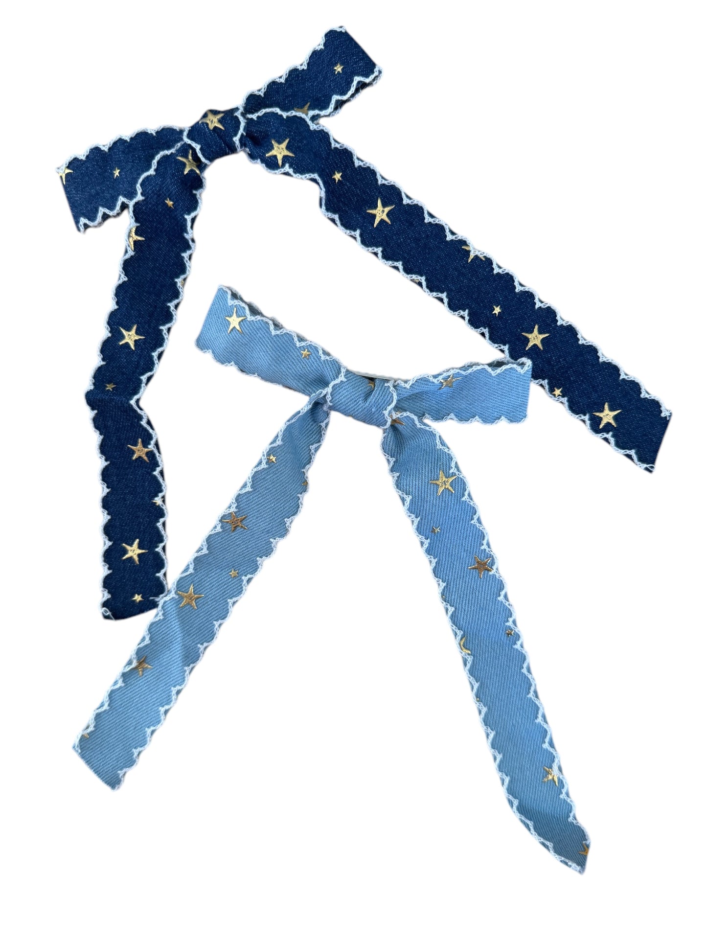 *Denim Star Long Tail Hair Bow