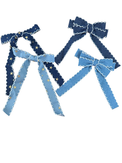 *Denim Star Long Tail Hair Bow