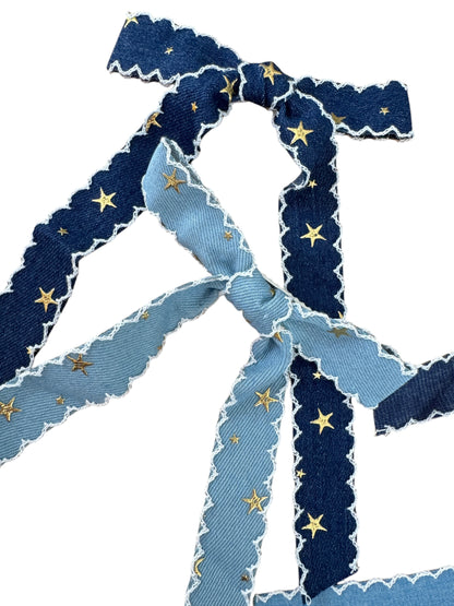 *Denim Star Long Tail Hair Bow