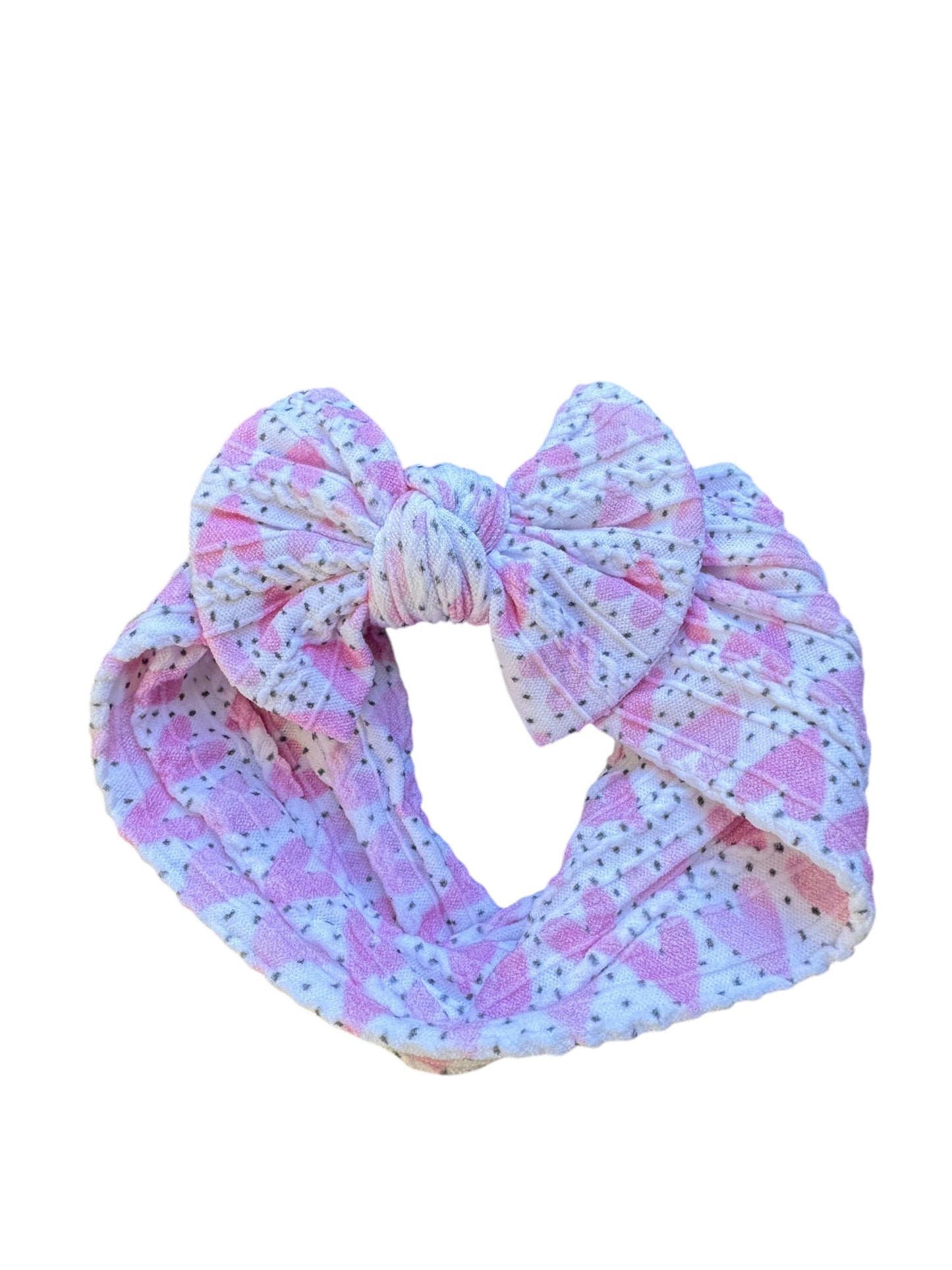 Pink Heart Nylon Bow Headwraps – For Newborns and Infants