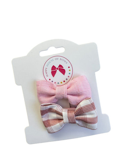 Mini Pink Linen Baby Hair Clips – Neutral Everyday Baby Bows for Infants & Toddlers