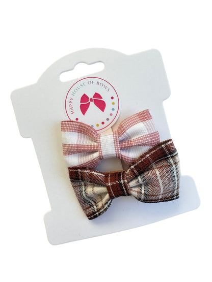 Mini Pink Linen Baby Hair Clips – Neutral Everyday Baby Bows for Infants & Toddlers