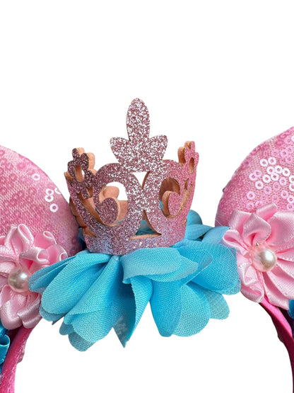Pink and Aqua Crown Princess Mouse Ear Headbands