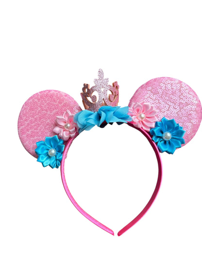 Pink and Aqua Crown Princess Mouse Ear Headbands