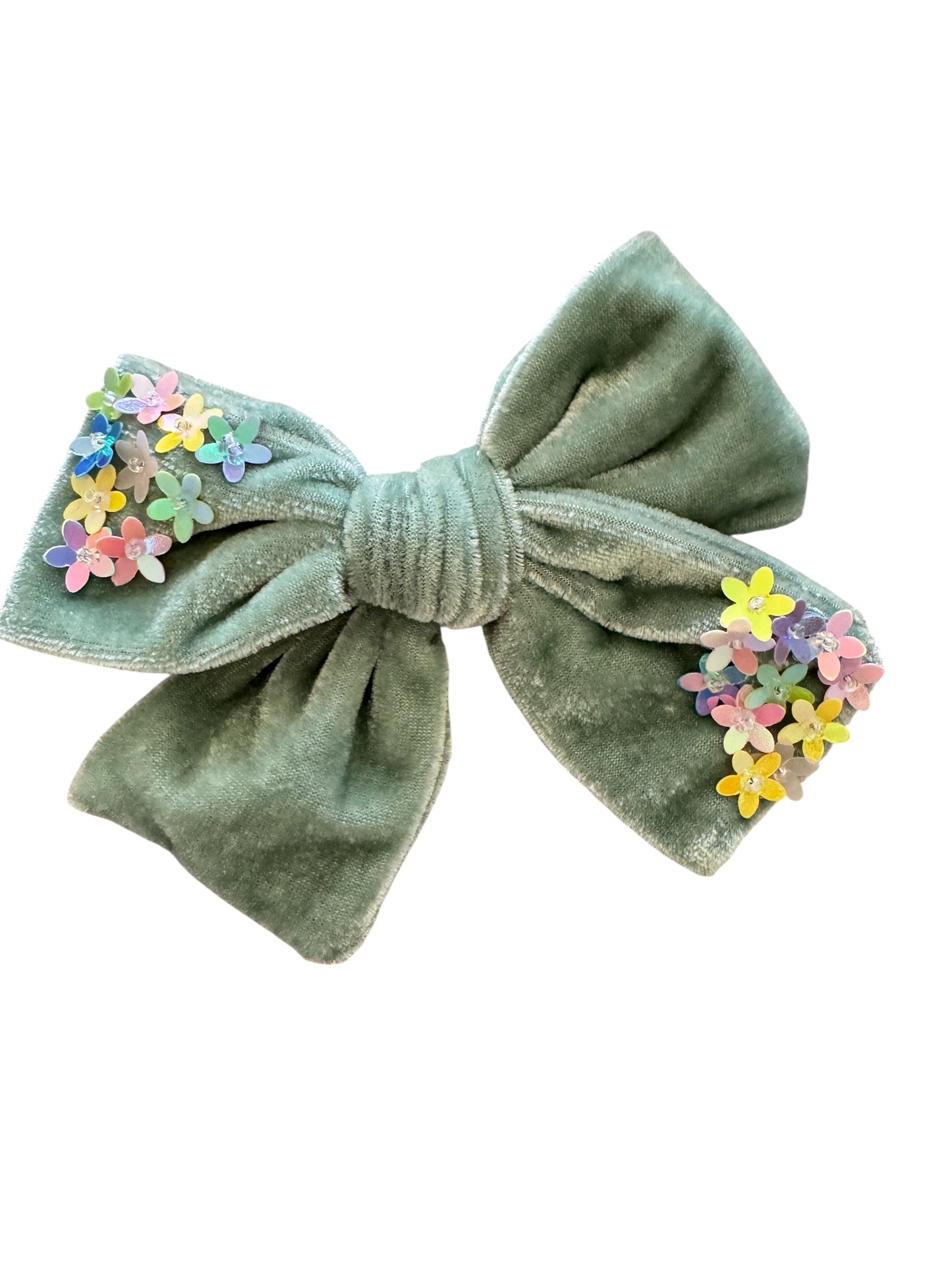 Velvet Hair Bows with Sequin Flowers - Girls Alligator Clip Bows