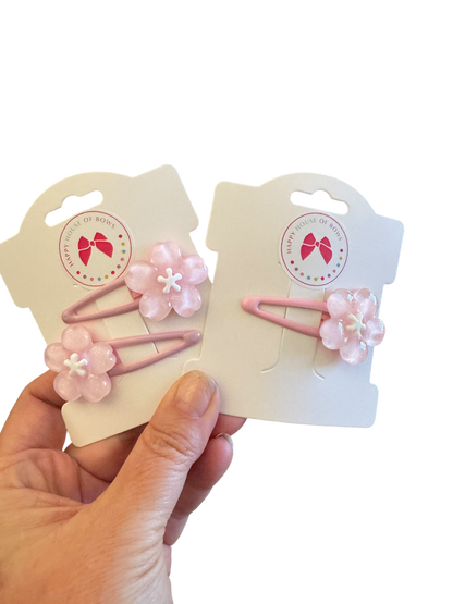 Pink Flower Hair Clips for Toddlers - Baby Girl Snap Clips for Spring