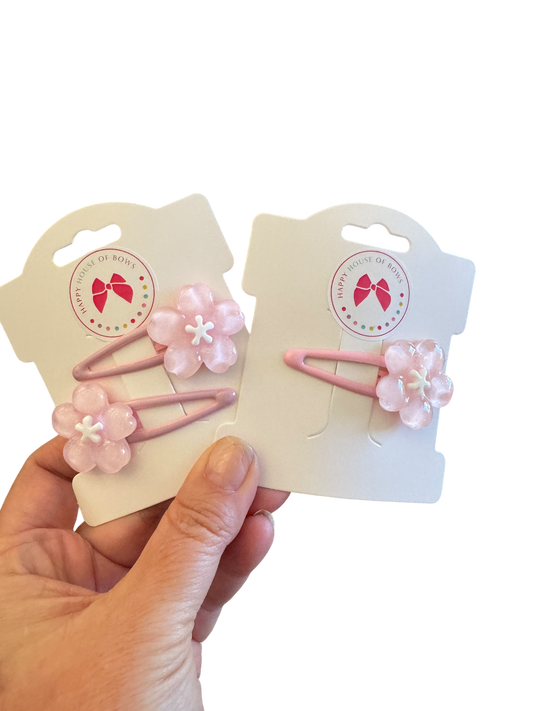 Pink Flower Hair Clips for Toddlers - Baby Girl Snap Clips for Spring