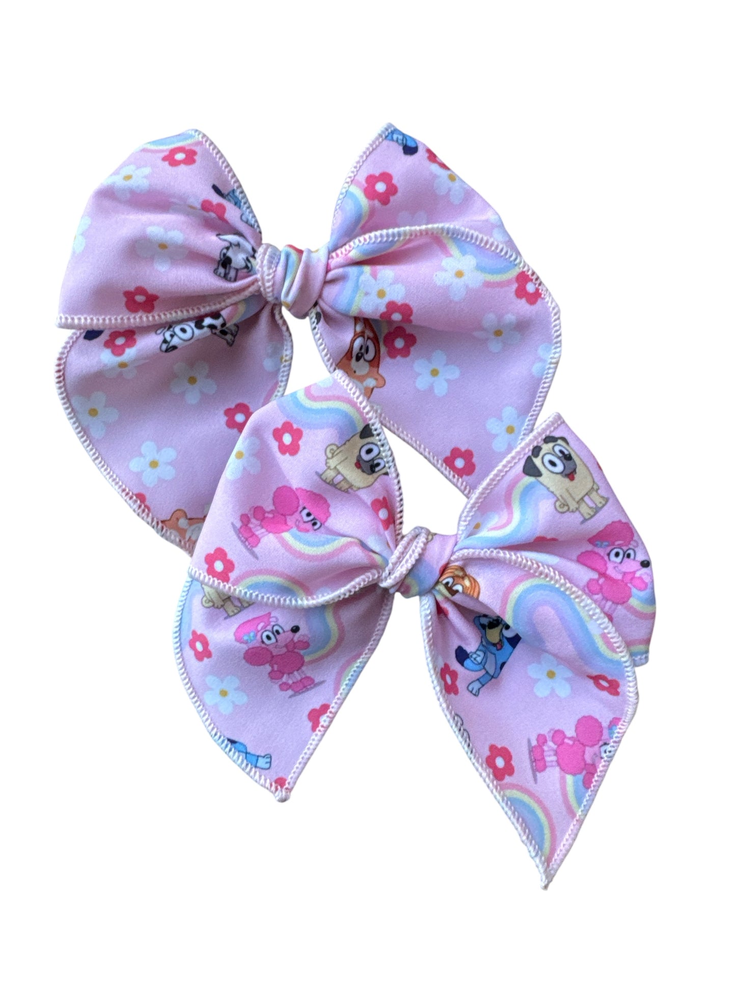 Bluey Hair Bow for Girls - Blue Dog Rainbow Bow