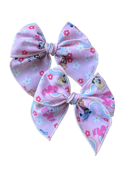Bluey Hair Bow for Girls - Blue Dog Rainbow Bow