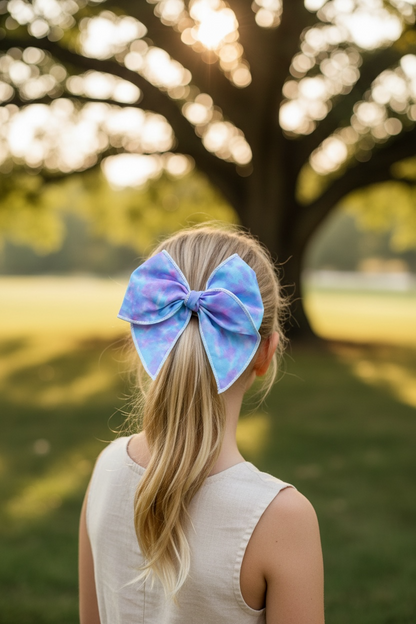 Blue Dyed Hair Bows for Girls - Blue Tie Dyed Bows