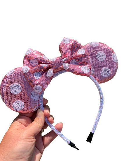 *Pink Polka Dot Mouse Ear Headband