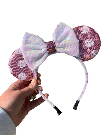 *Pink Polka Dot Mouse Ear Headband