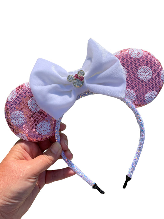 *Pink Polka Dot Mouse Ear Headband