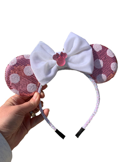 *Pink Polka Dot Mouse Ear Headband