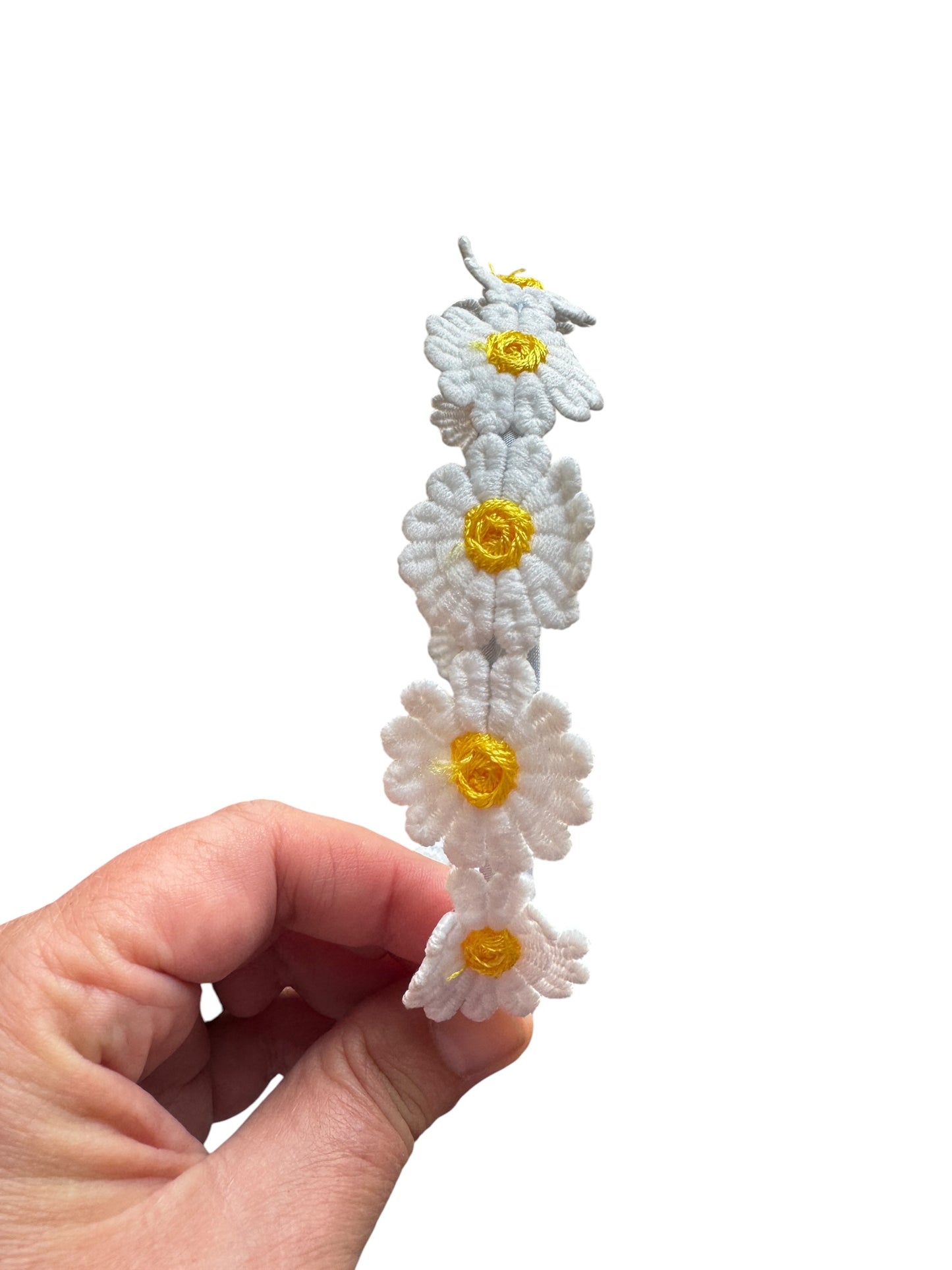 White Daisy Headband | Floral Satin Headband for Women, Teens & Girls