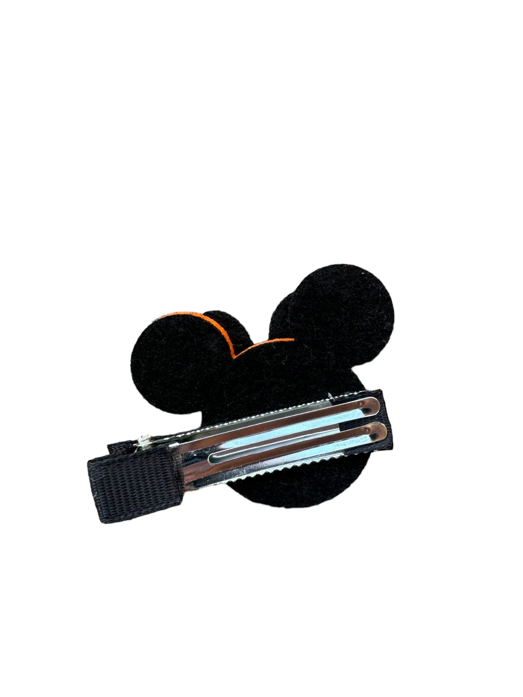 Halloween pumpkin mouse hair clip with a black glitter bow with alligator clip