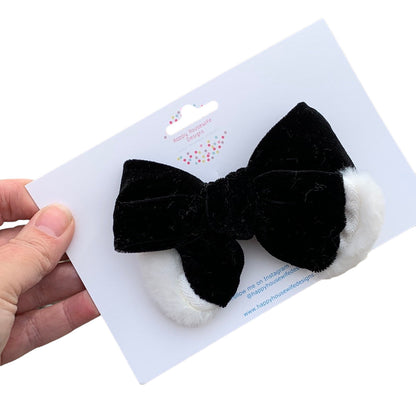 Black Velvet Santa Bow - Christmas Hair Bow for Girls & Babies