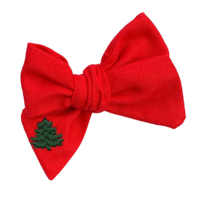 *Small Christmas Tree Linen Hair Bows