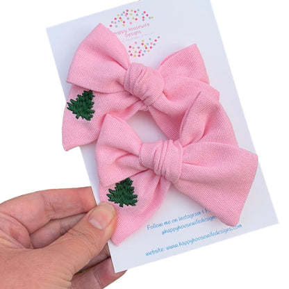 *Small Christmas Tree Linen Hair Bows