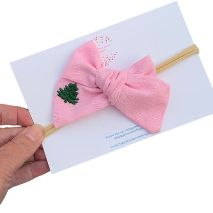 *Small Christmas Tree Linen Hair Bows