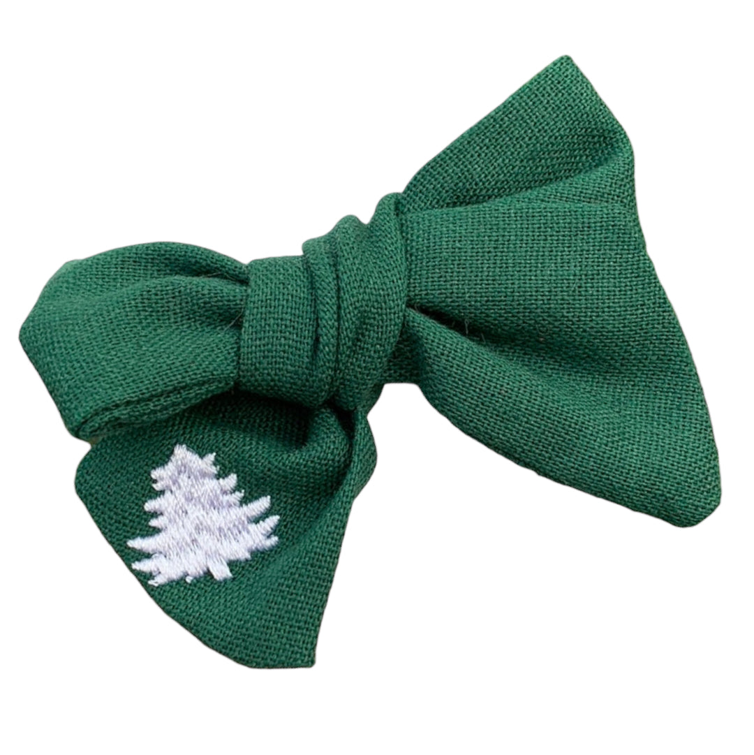 *Small Christmas Tree Linen Hair Bows