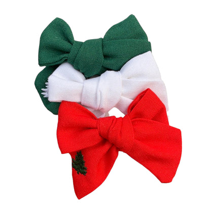 *Small Christmas Tree Linen Hair Bows