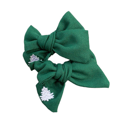 *Small Christmas Tree Linen Hair Bows