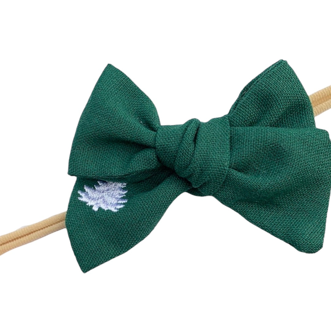 *Small Christmas Tree Linen Hair Bows