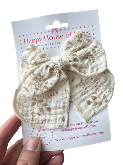 Floral Muslin Hair Bows for Girls | Boho Alligator Clip Bows
