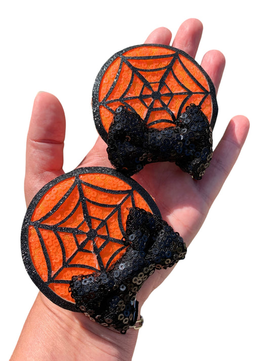 *Orange Spiderweb Mouse Ear Clips