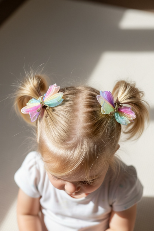 Pastel Butterfly Hair Clips for Girls | Tulle Butterfly Bow Clips | Single or Pigtail Set