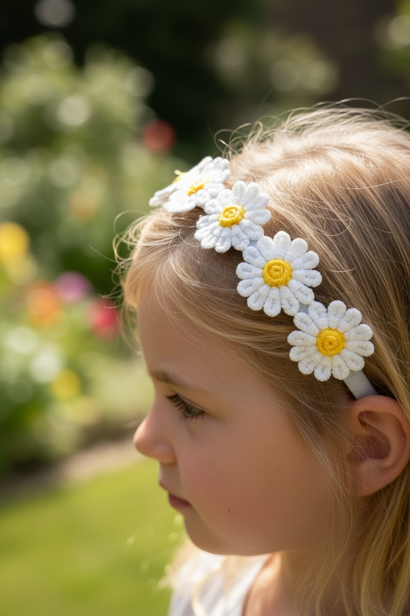 White Daisy Headband | Floral Satin Headband for Women, Teens & Girls