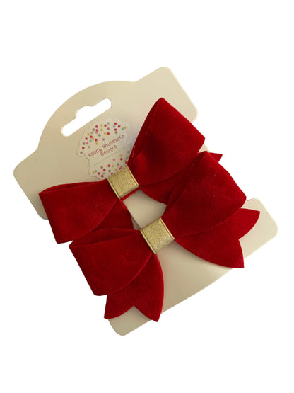 *Mini Red Velvet and Gold Hair Bows