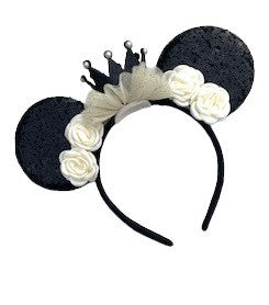 *Black and Ivory Crown Mouse Ear Headband