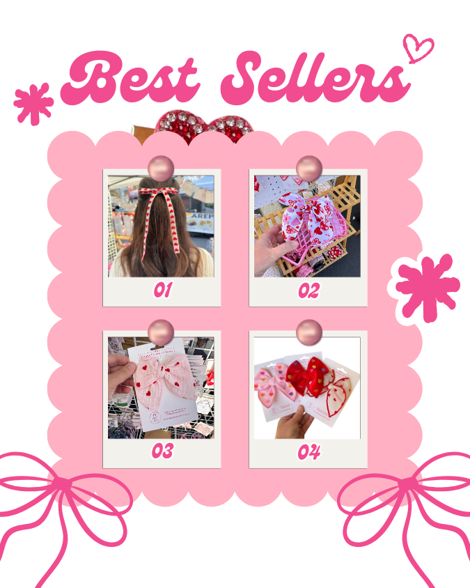 Promotional image of product best sellers with pink border and decorative elements.